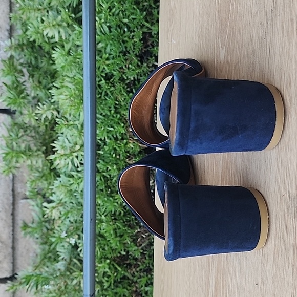 BY FAR Suede Block Heel Slide Mule Open Toe Blue 39 - Picture 4 of 11